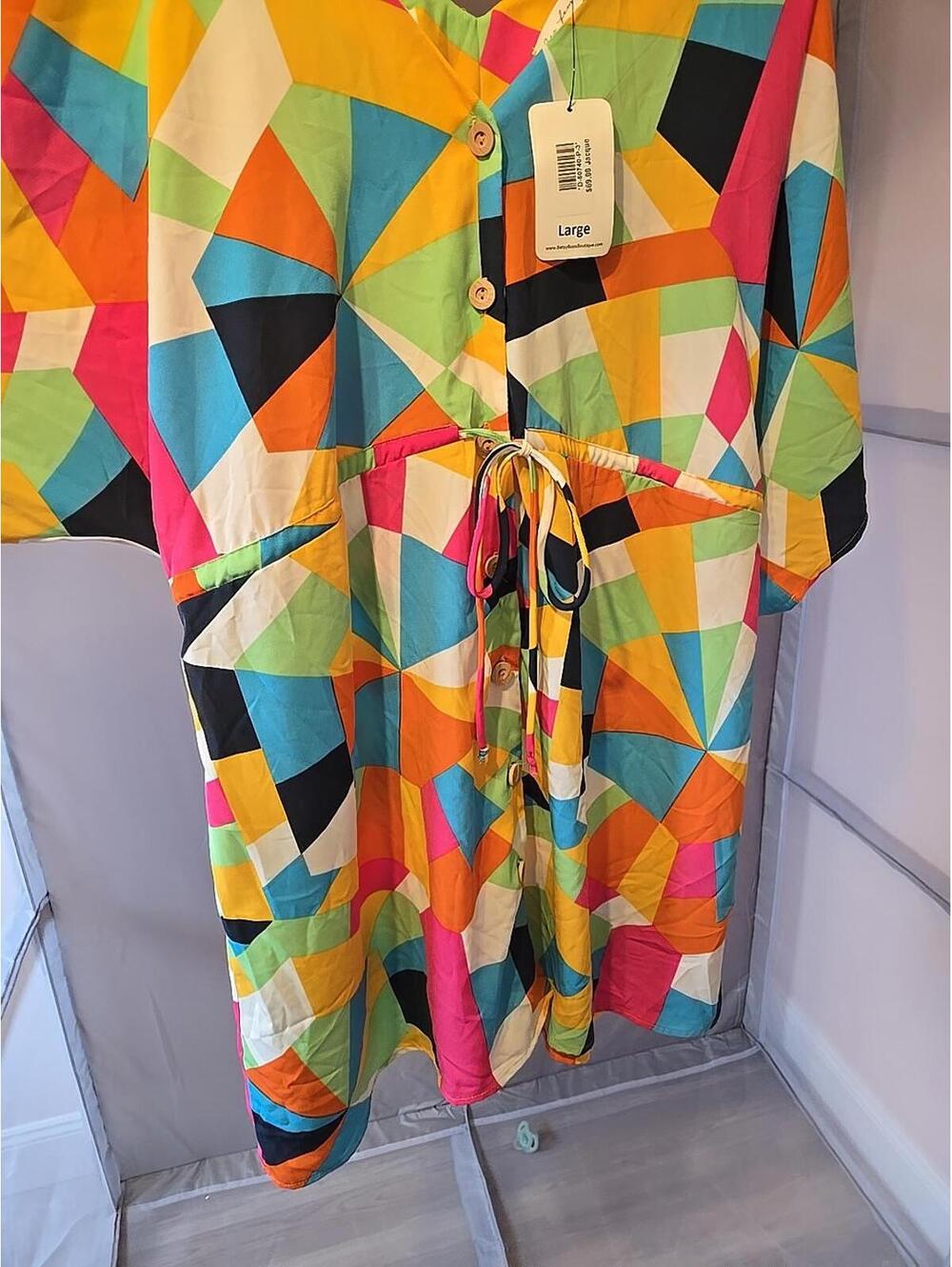 Nwt ces femme Betsy Boos Dress Button Colorful Geometric Large Jacque artsy - Picture 5 of 9